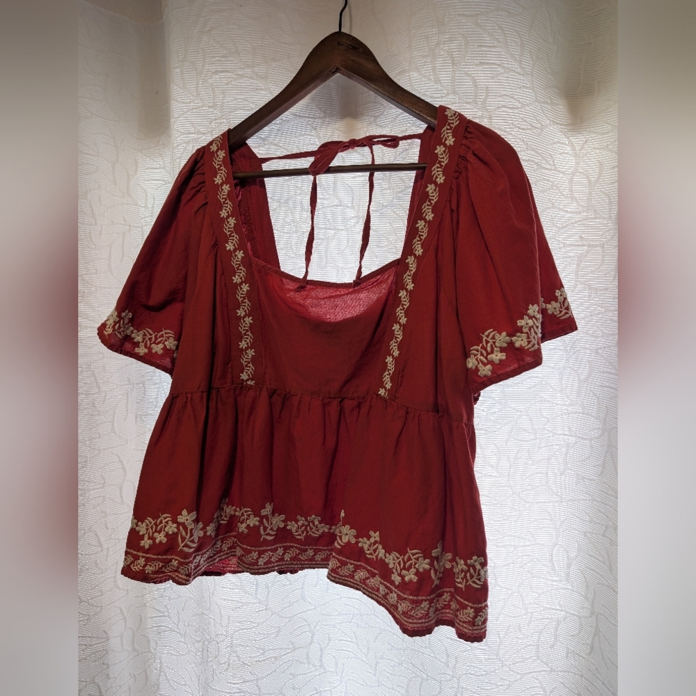 Old Navy Dark Coral Embroidered Blouse